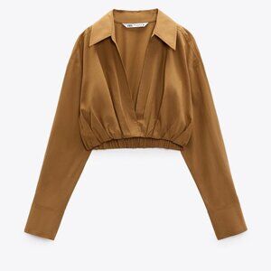 Zara Cropped Poplin Shirt Size Large
